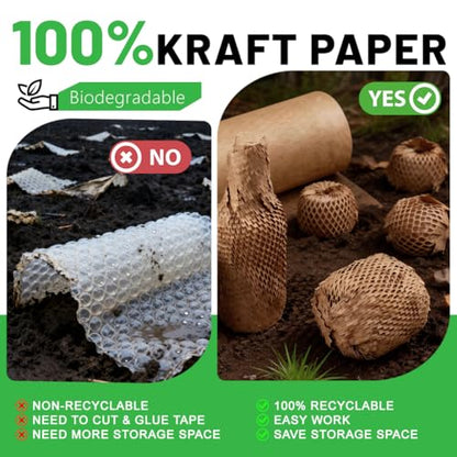 SMART&CASUAL Honeycomb Packing Paper 15" W x 150' L Bubble Cushioning Wrap for Packing Moving Product Gift Wrapping Paper Recyclable Biodegradable Shipping Packing Materials (20 Fragile Stickers) - size: 15 Inch x 150 Feet
