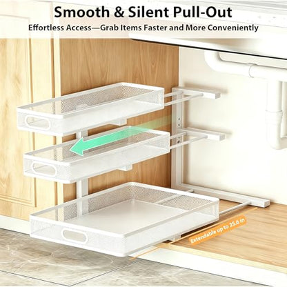 2 Pack Under Sink Organizer, 3-Tier Pull Out Kitchen Cabinet Organizer - color: 3-Tier- White