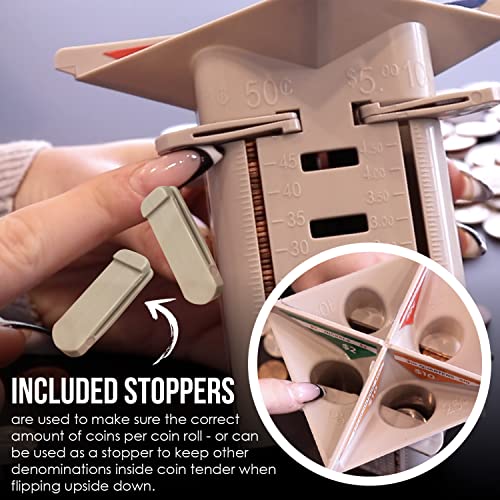 Nadex All-in-One Manual Coin Tender - Counter and Wrapper Tube with 32 Coin Wrappers | Great Storage and Organization Solution | Slots for Pennies, Nickels, Dimes, and Quarters