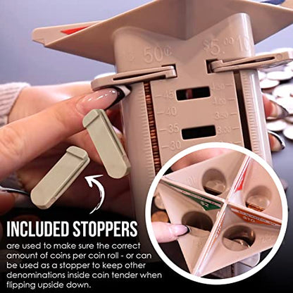 Nadex All-in-One Manual Coin Tender - Counter and Wrapper Tube with 32 Coin Wrappers | Great Storage and Organization Solution | Slots for Pennies, Nickels, Dimes, and Quarters