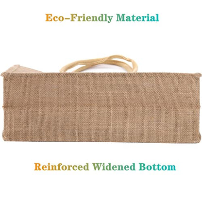 DEAYOU 6 Pack Large Jute Burlap Tote Bag, Jute Beach Bag with Laminated Interior, Burlap Gift Tote with Handle, Reusable Lined Market Grocery Shopping Bag for DIY, Wedding,15.4''x12.2''x5.9''