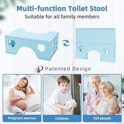 7inches Foldable Toilet Stool (Blue), Healthy Bathroom Squatting Posture Poop Stool with Anti-Slip Feet, A Good Helper to Effective Relief of Constipation, Easy to Storage Toilet Squat Stool - color: Blue