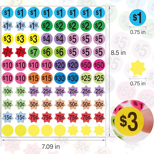 1600 Pcs Garage Sale Stickers,3/4" Round Removable Yard Sale Price Stickers