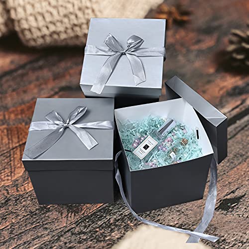 Gift Box with Lid & Ribbon for present, 12pcs, Silver, 4"×4"×4" - color: Silver, size: 4 x 4 x 4 Inch