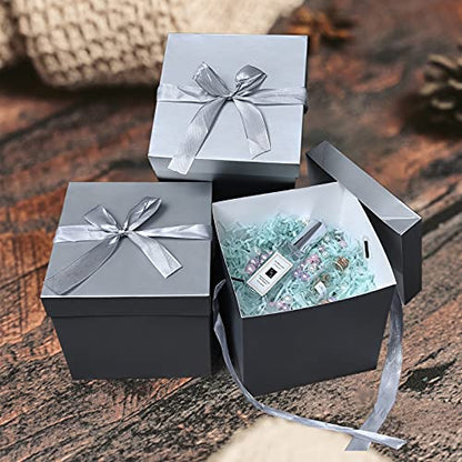 Gift Box with Lid & Ribbon for present, 12pcs, Silver, 4"×4"×4" - color: Silver, size: 4 x 4 x 4 Inch