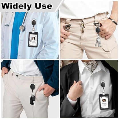 2 Pack Retractable Badge Holder Set with Vertical ID Card Holder, Black - style: 2 Set Hard Material