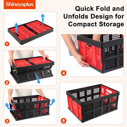 Collapsible Storage Bins,Collapsible Crates Basket (55L 1PK Red&Black) - color: 55L 1PK Red&Black