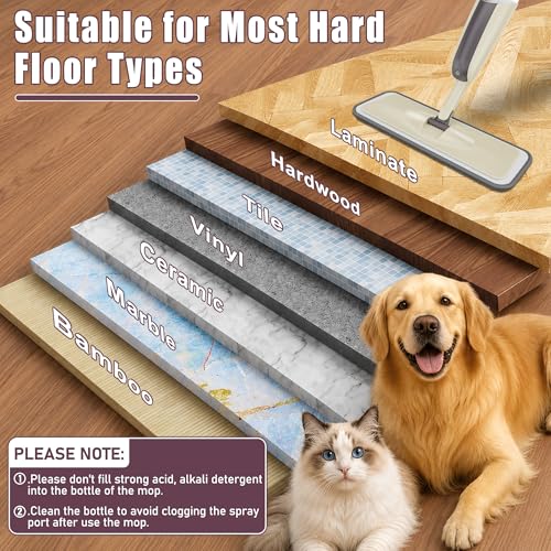 Spray Wet Mops for Floor Cleaning: Hardwood Floor Mop Refillable Reusable - color: Brown