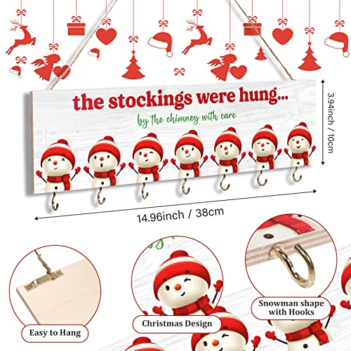Maitys Christmas Stocking Holder with 7 Hangers Wooden Organizer, Snowman - style: Snowman