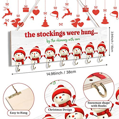 Maitys Christmas Stocking Holder with 7 Hangers Wooden Organizer, Snowman - style: Snowman