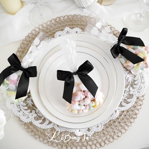 4.5" Small Twist Tie Black Satin Ribbon Gift Wrap Bows 24 Counts - color: Black