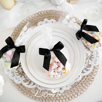 4.5" Small Twist Tie Black Satin Ribbon Gift Wrap Bows 24 Counts - color: Black