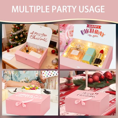 LWYMX 12 PCS Pink Gift Boxes with Lids，9.8x7.8x3.9, Bridesmaid Proposal Box with Ribbon, Gift Boxes for Wedding, Christmas, Valentine's Day,Birthday,Baby Shower and the other Parties - color: Pink, size: 1 Count (Pack of 12)
