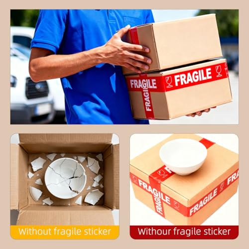 Ipetboom Fragile Warning Tape for Shipping and Moving Boxes, 1 Roll 109Yard