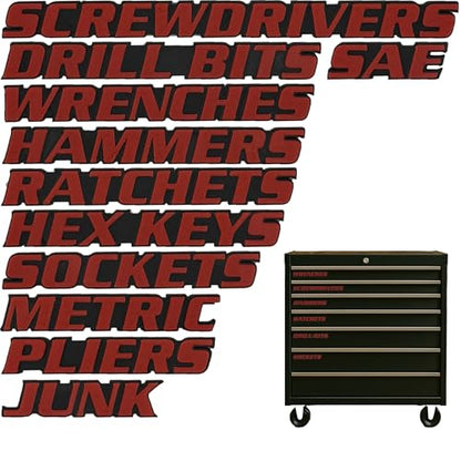 Magnetic Toolbox Labels, 11 Pack, Tool Chest Drawers, USA Made (Red) - color: Red