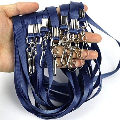 Beebel Navy Blue Lanyards 100 Pcs Lanyard for Id Badges Flat Lanyard with Badge Clip with J-Hook (Navy Blue) - color: Navy Blue, size: 100 Pack