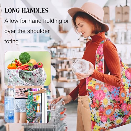 Eccliy 24 Pcs Reusable Grocery Bags Shopping Bags Foldable, Flower Style - style: Flower Style
