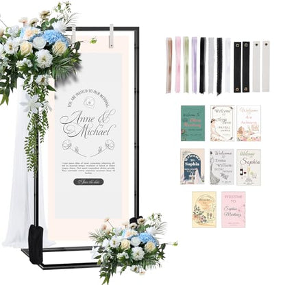 Wedding Sign Stand – Adjustable Metal Easel, 50" or 66" Floor Poster Holder, Black, Perfect for Wedding Welcome Signs, Bridal & Baby Showers, Events, Indoor/Outdoor Use