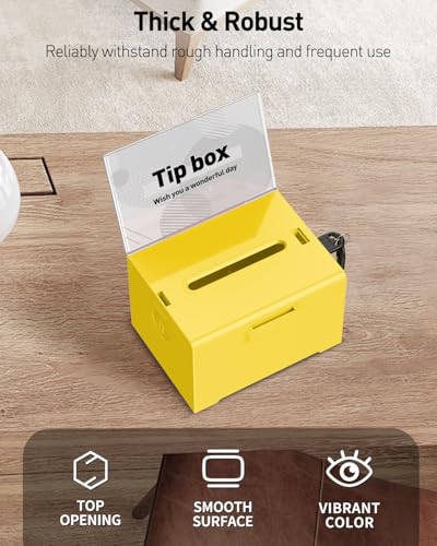 Uniclife 6.2"x 5" x 4" Yellow Acrylic Donation Box with Lock and Slot - color: Yellow, size: 1 Pack