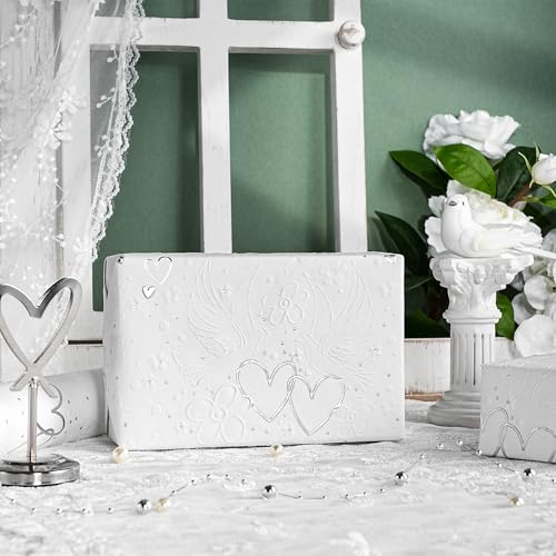 LeZakaa Wedding Kraft Wrapping Paper Roll, Doves Flowers 3D Embossed & Silver Foil Hearts Design Party Gift Wrap for Wedding Bridal Shower Anniversary Mothers Day Birthday,Mini Roll,17 In x 16.4 Ft - color: Silver hearts, size: 17 in x 16.4 ft