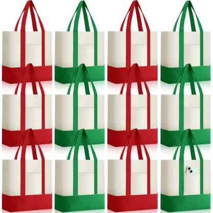 Sanwuta 12 Pcs Mini Canvas Tote Bags Bulk with Pocket Small Sublimation Blank Canvas Tote Reusable Grocery Bag for Women, DIY Craft (Red,Green) - color: Red,green