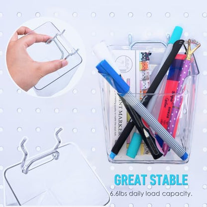 Clear Large Pegboard Cups, 6Pack Peg Board Square Storage Bins With Hooks - color: Clear