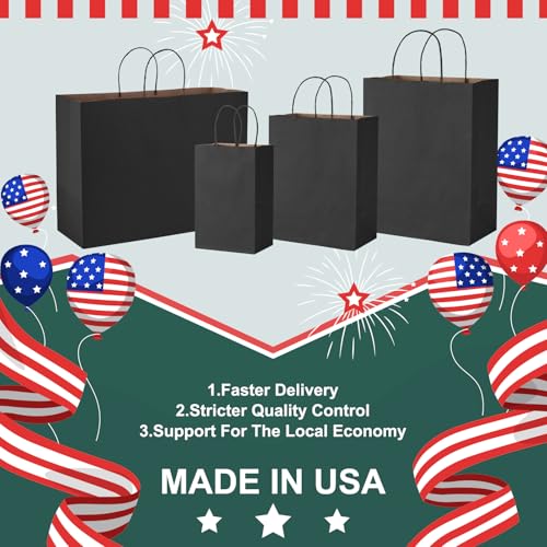 METRONIC Large Black Paper Bags With Handles 16x6x12 Inch 100 Pack, - color: Black, size: 1 Count (Pack of 100)