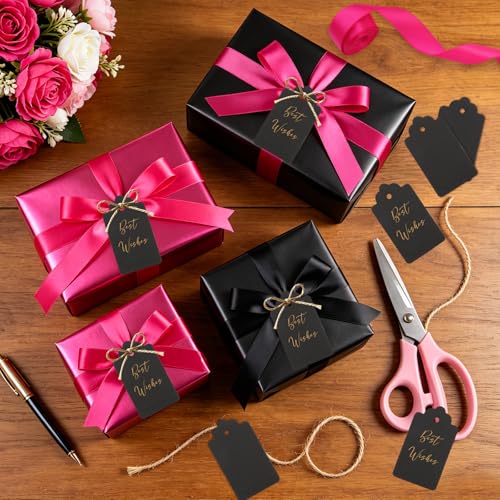 CORNER LACE Rose Red Black Gift Metallic Shiny Foil Wrapping Paper Set 240" - color: Rose Red & Black