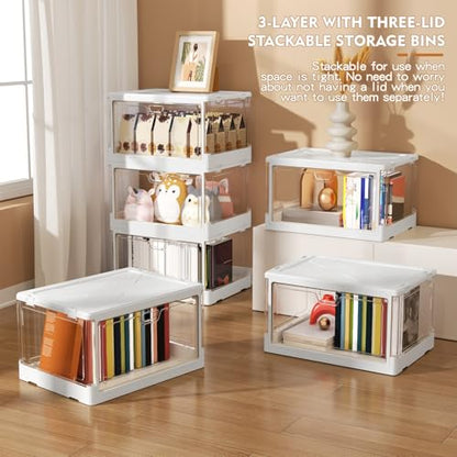 Kmiectse Clear Storage Bins with Lids 3 Pack 【Stackable & Sturdy】 - size: 3 Tier-3 Lids