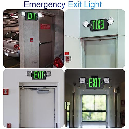 GZRUIYANG Black Housing Exit Sign With Emergency Lights Green, LED Exit Light With Battery Backup, UL 924 Certified, AC 120/277V, Commercial Lights Combo for Business - 2 Pack - color: Black Housing Green Letter, size: 2 Pack