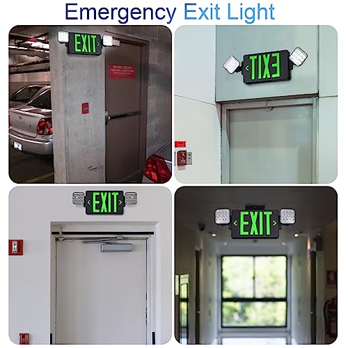 GZRUIYANG Black Housing Exit Sign with Emergency Lights Green, LED Emergency Exit Light with Battery Backup, UL 924 Certified, AC 120/277V, Commercial Emergency Lights Combo for Business - 1 Pack - color: Black Housing Green Letter, size: 1 Pack