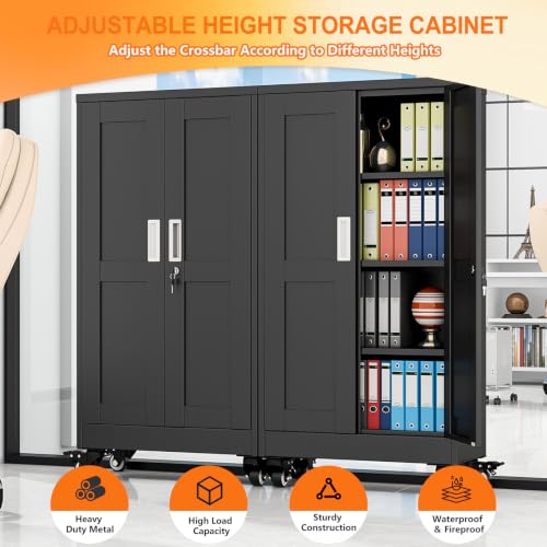 pozdeg 45.6" Black Lockable Rolling Metal Garage Storage Cabinet - color: Black, size: 11.8"D x 23.7"W x 45.6"H