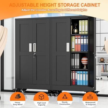 pozdeg 45.6" Black Lockable Rolling Metal Garage Storage Cabinet - color: Black, size: 11.8"D x 23.7"W x 45.6"H