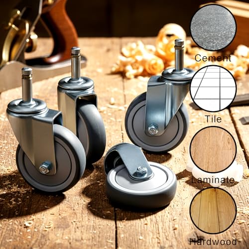 3 Inch Caster Wheels, 7/16 Inch x 1-3/8 Inch Stem Casters Set of 4, Heavy Duty Swivel Wheel No Brake, Thermoplastic Rubber, for Workbench Trolley, Furniture Dolly - style: 3 Inch without Brake