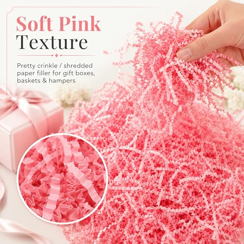 STRBOXONG Pink Crinkle Paper Filler 1 LB, Dust-Free Crinkle Cut Paper Shred for Gift Baskets, Bridesmaid Boxes, Valentine Gifts, Baby Shower Favors, Beauty Packaging, Party Supplies and Gift Bags - color: Pink
