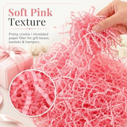 STRBOXONG Pink Crinkle Paper Filler 1 LB, Dust-Free Crinkle Cut Paper Shred for Gift Baskets, Bridesmaid Boxes, Valentine Gifts, Baby Shower Favors, Beauty Packaging, Party Supplies and Gift Bags - color: Pink