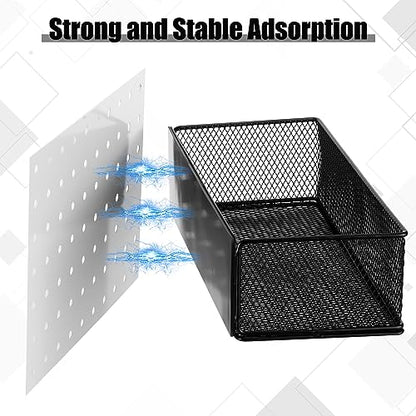 Tioncy 4 Pcs Magnetic Storage Bin Magnetic Locker Organizer for Pegboard Refrigerator Shelves Basket Container Wire Storage Holder for Kitchen Home Whiteboard(Black,10.6''l, 6.2''l) - size: 10.6''L, 6.2''L