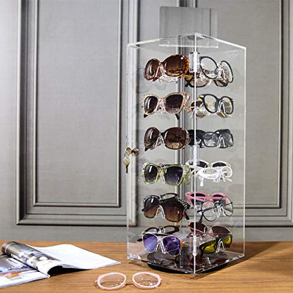 MOOCA Lockable Rotating Acrylic Sunglasses Display Case, 24 Frames
