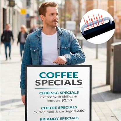 USCNC 2 Pack Heavy Duty A-Frame Sidewalk Sign 24 x 36 Inch, Portable Double-Sided Sandwich Board Slide-in Folding Metal Signboard (Frame only，No white board) - color: Black-2PACK Double-Sided