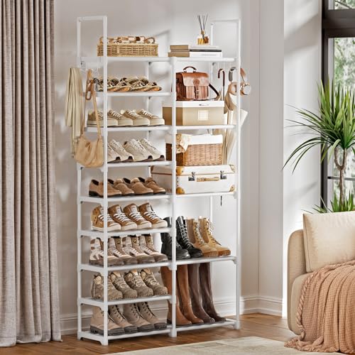 WOWLIVE 9 Tier 2-Column Shoe Rack, 30-35 Pairs Stackable White - color: White, size: 2 Row 9 Tier