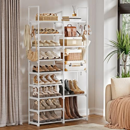 WOWLIVE 9 Tier 2-Column Shoe Rack, 30-35 Pairs Stackable White - color: White, size: 2 Row 9 Tier