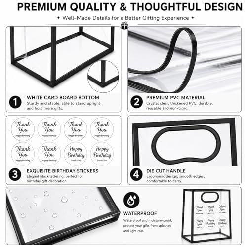 SHIPKEY 10 PCS Clear Gift Bags with Handles, Small Black PVC Party Bag - color: Black - Small