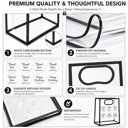 SHIPKEY 10 PCS Clear Gift Bags with Handles, Small Black PVC Party Bag - color: Black - Small