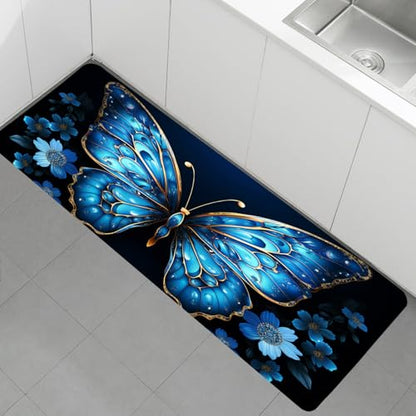 Bathroom Anti-Slip Bath Mat Blue Butterfly Art Mat 47x17 inches - color: Butterfly, size: 1'5" x 3'11" (Rectangular)