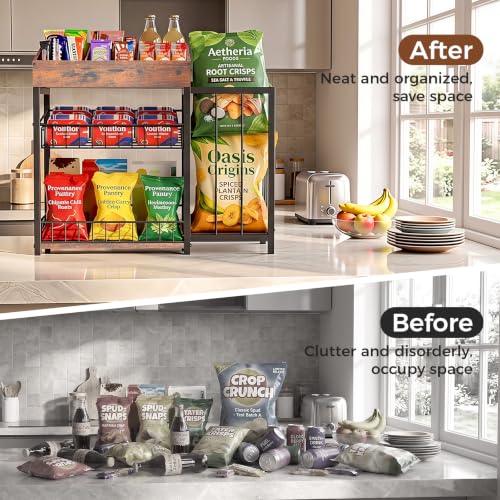 Snack Organizer for Countertop, Adjustable Compartment&Frame Basket - size: 60×28×52cm