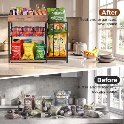 Snack Organizer for Countertop, Adjustable Compartment&Frame Basket - size: 60×28×52cm
