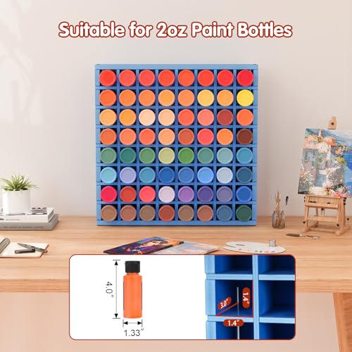 Krafetto 2 Pack 64-Grid Paint Organizer for 2 Oz Bottles, Wall Mount, Blue - color: 2pc blue paint rack