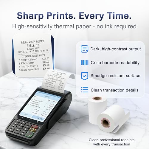 Thermal Receipt Paper Rolls for Dejavoo Z8 Z9 Z11 P1 P3 P8 QD1 QD2 QD4 QD5 – 2 1/4 x 55 BPA Free Credit Card Machine & POS Printer Paper with Red End Warning Stripe – 20 Pack - size: 20 rolls