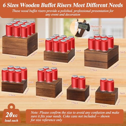 Qinzave 7 Pack Wooden Risers Display Stands with Acrylic Maker Pen and Mini Sign, Food Risers for Buffet Table Shelf Display Stand for Party Catering Dessert Cupcake Jewelry - color: 8.8" 8" 7" 6.5" 6" 5" 5"