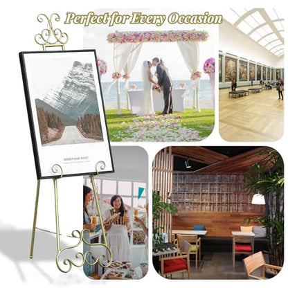 57”H Metal Easel Stand for Sign Gold Large Adjustable Heavy Duty - color: Gold